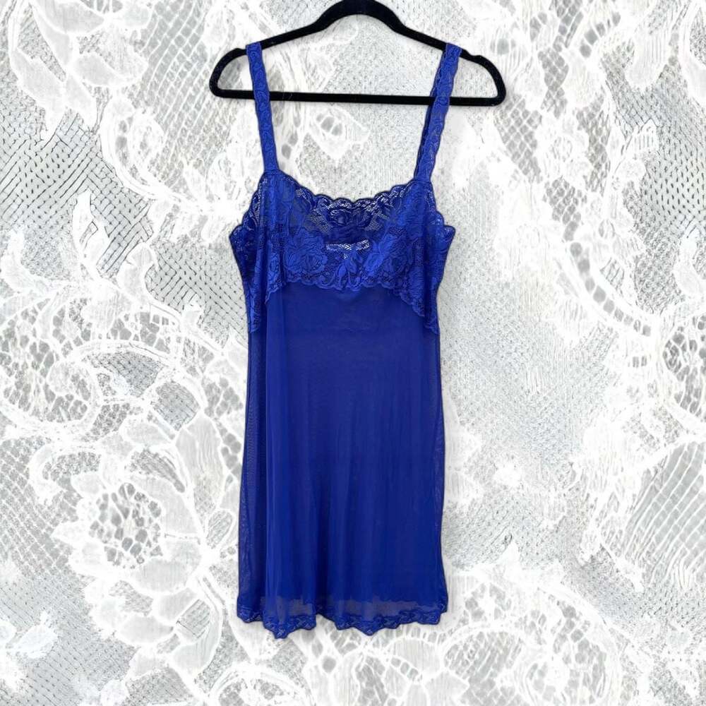 Victoria's Secret Royal Blue Sheer Lace Slip Dress